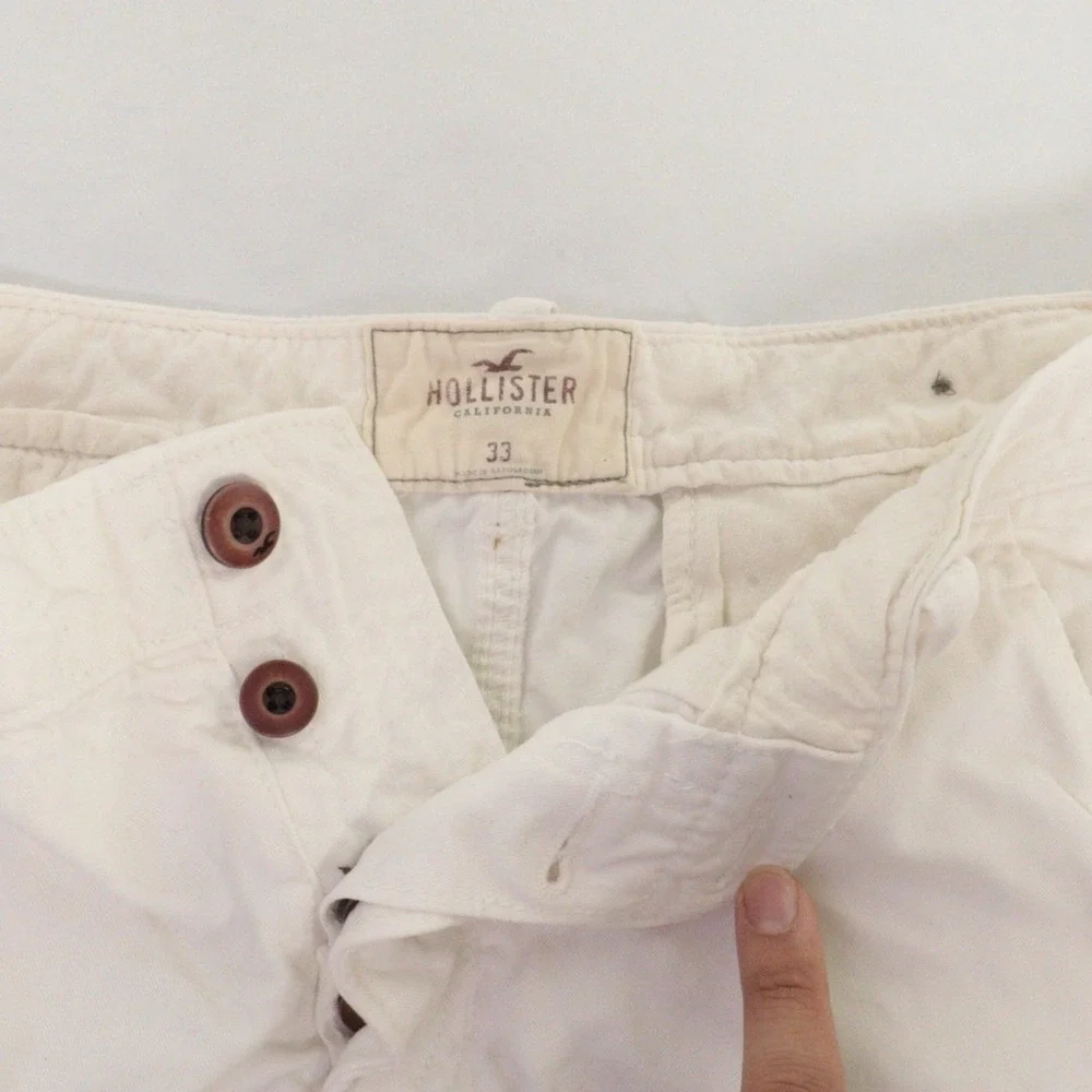 Vintage Hollister Shorts Mens 33 White Canvas Button Fly Chino Bermuda 9